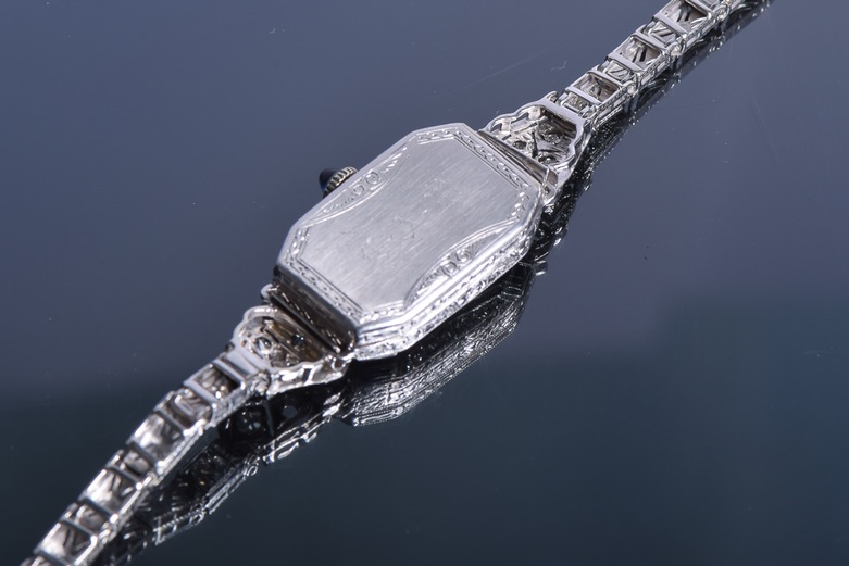 Vintage 14K White Gold Diamond and Sapphire Watch