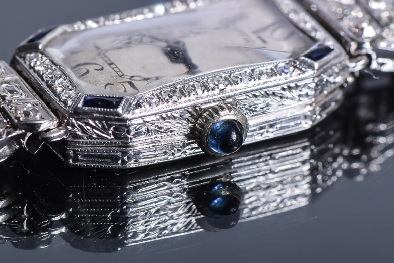 Vintage 14K White Gold Diamond and Sapphire Watch