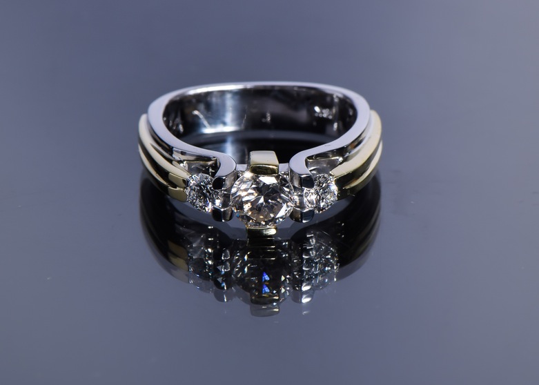 18K White and Yellow Gold Three Stone Diamond Ring