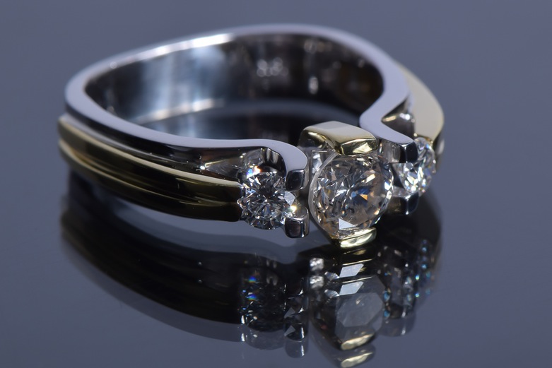 18K White and Yellow Gold Three Stone Diamond Ring