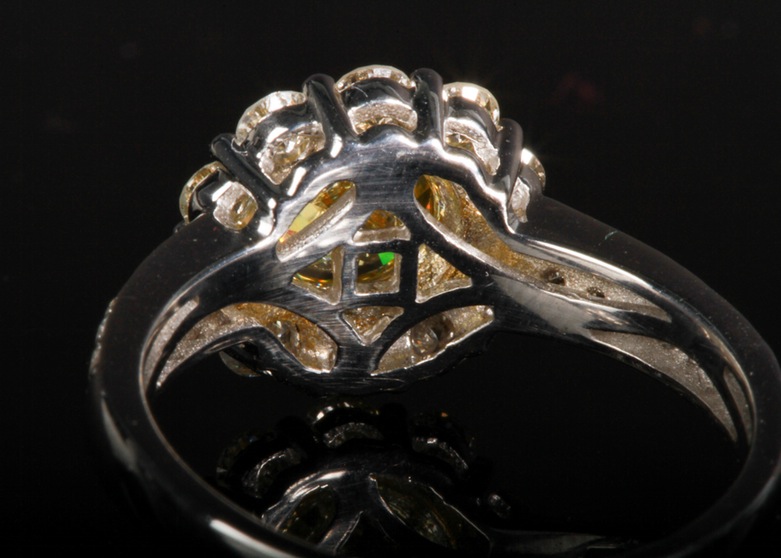 14K White Gold Diamond Ring with Yellow Zirconia