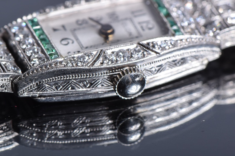 Antique Diamond and Emerald Elgin Wrist Watch