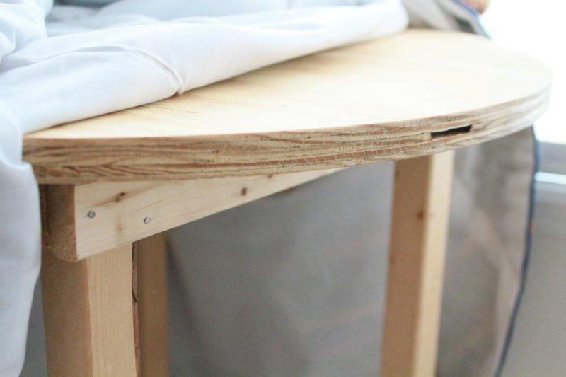 Wood Side Table with Tablecloth