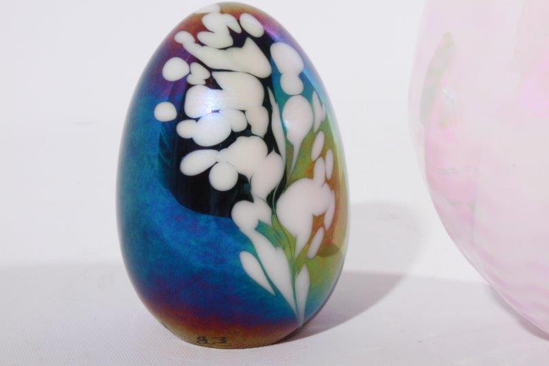 Pair of Signed Art Glass Eggs