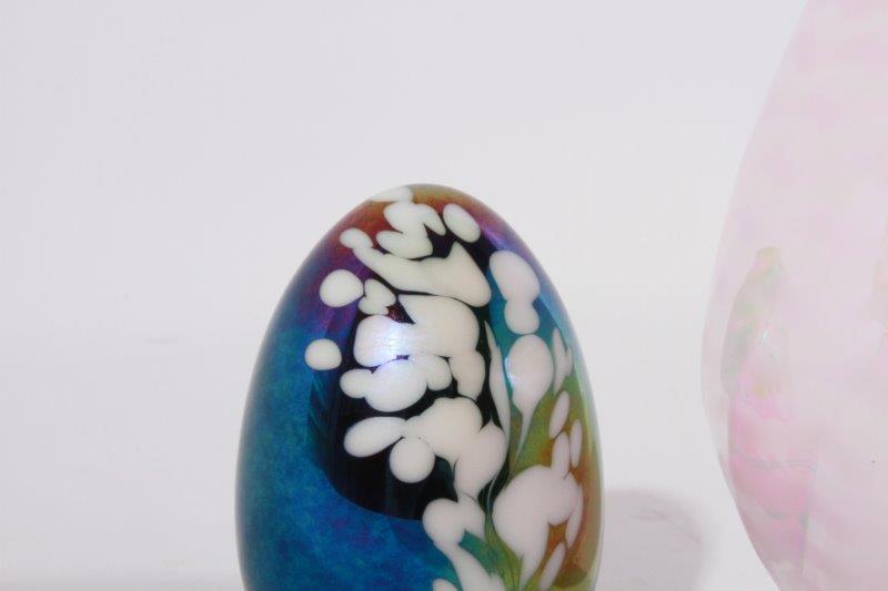 Pair of Signed Art Glass Eggs