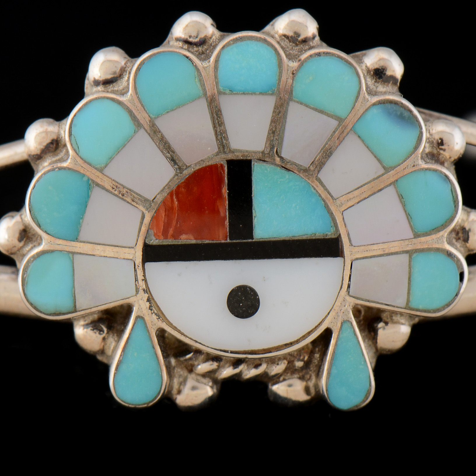 Zuni Sunface Sterling Silver Inlaid Split Cuff Bracelet