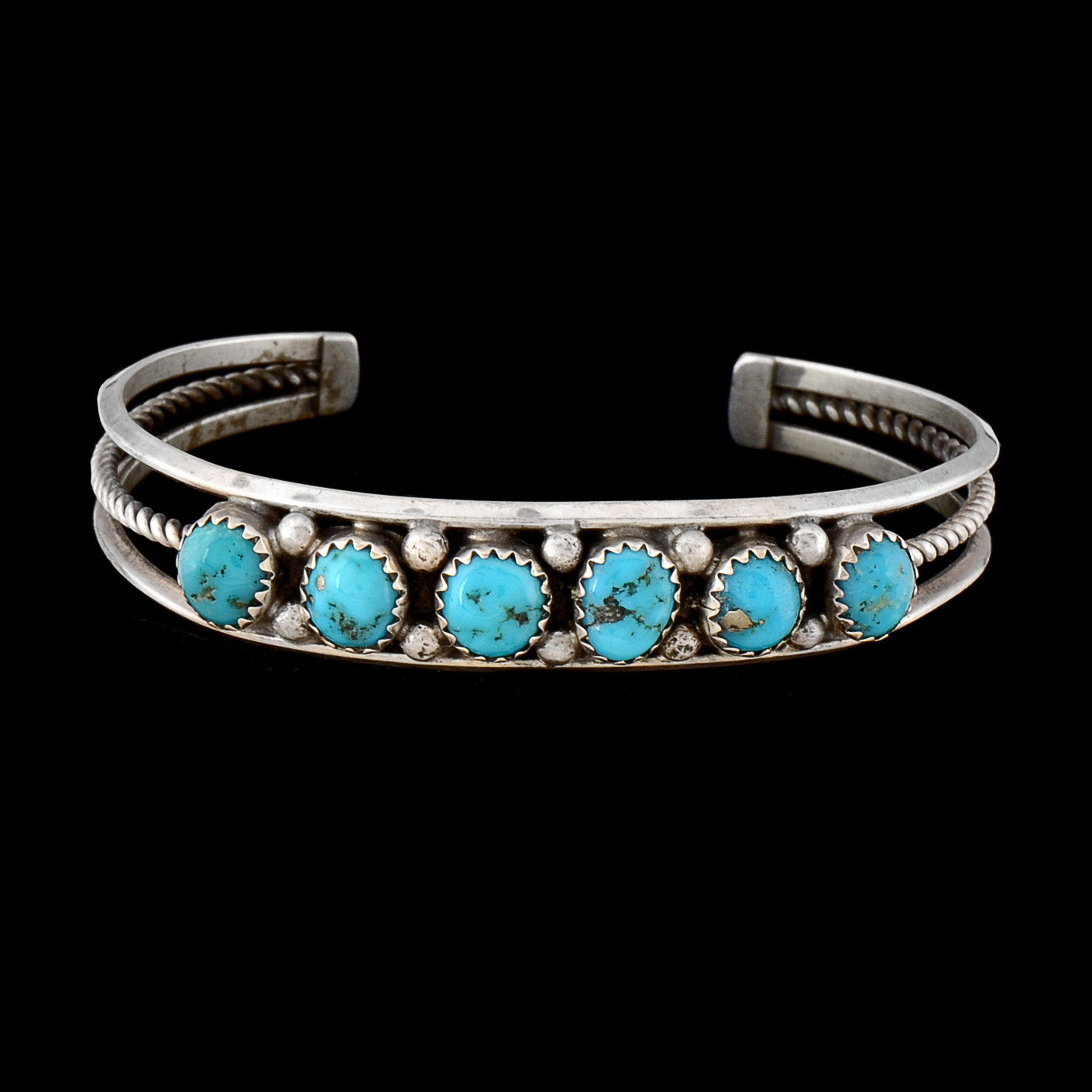 Sarah Curley Signed Native American Navajo Sterling Silver and Turquoise Cuff