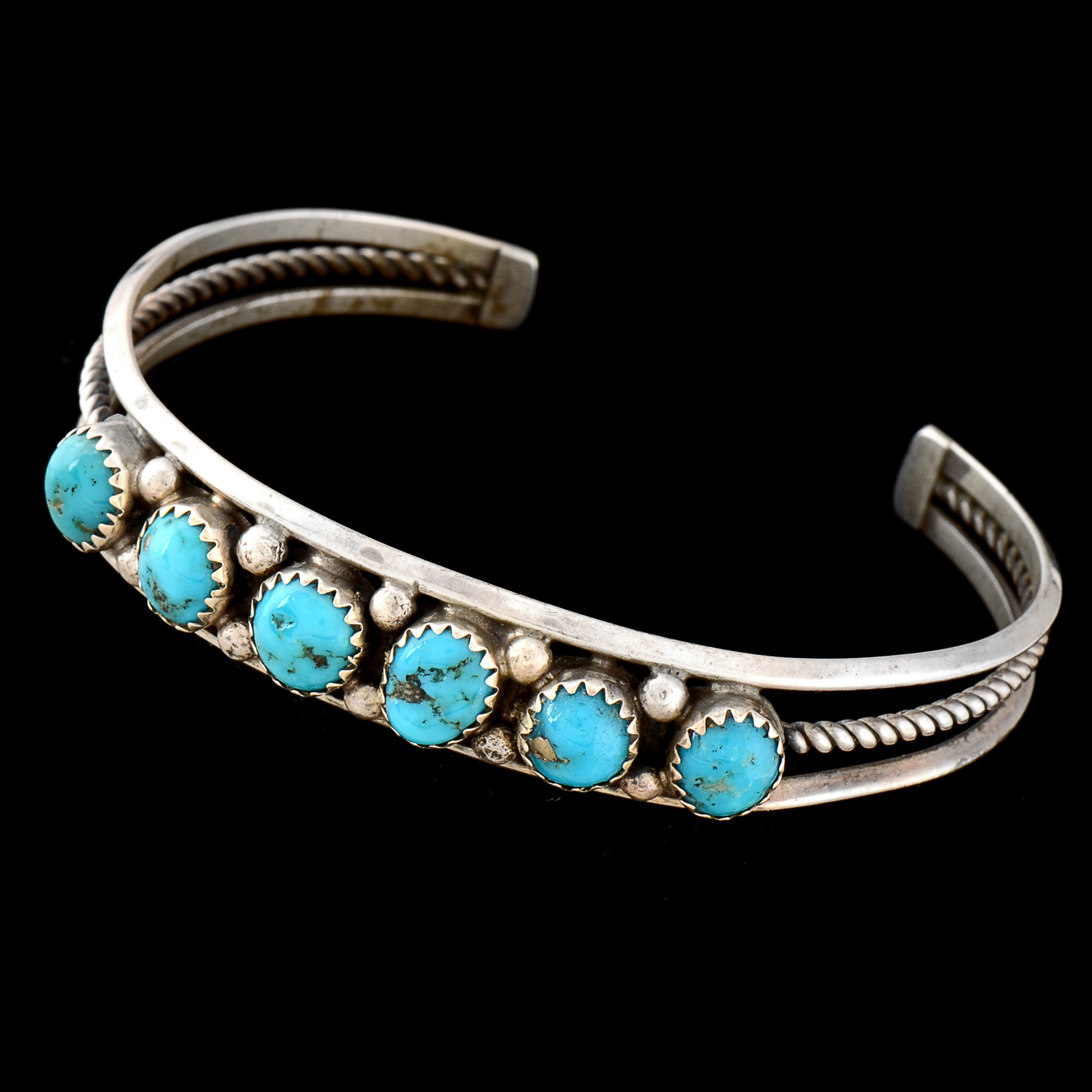 Sarah Curley Signed Native American Navajo Sterling Silver and Turquoise Cuff