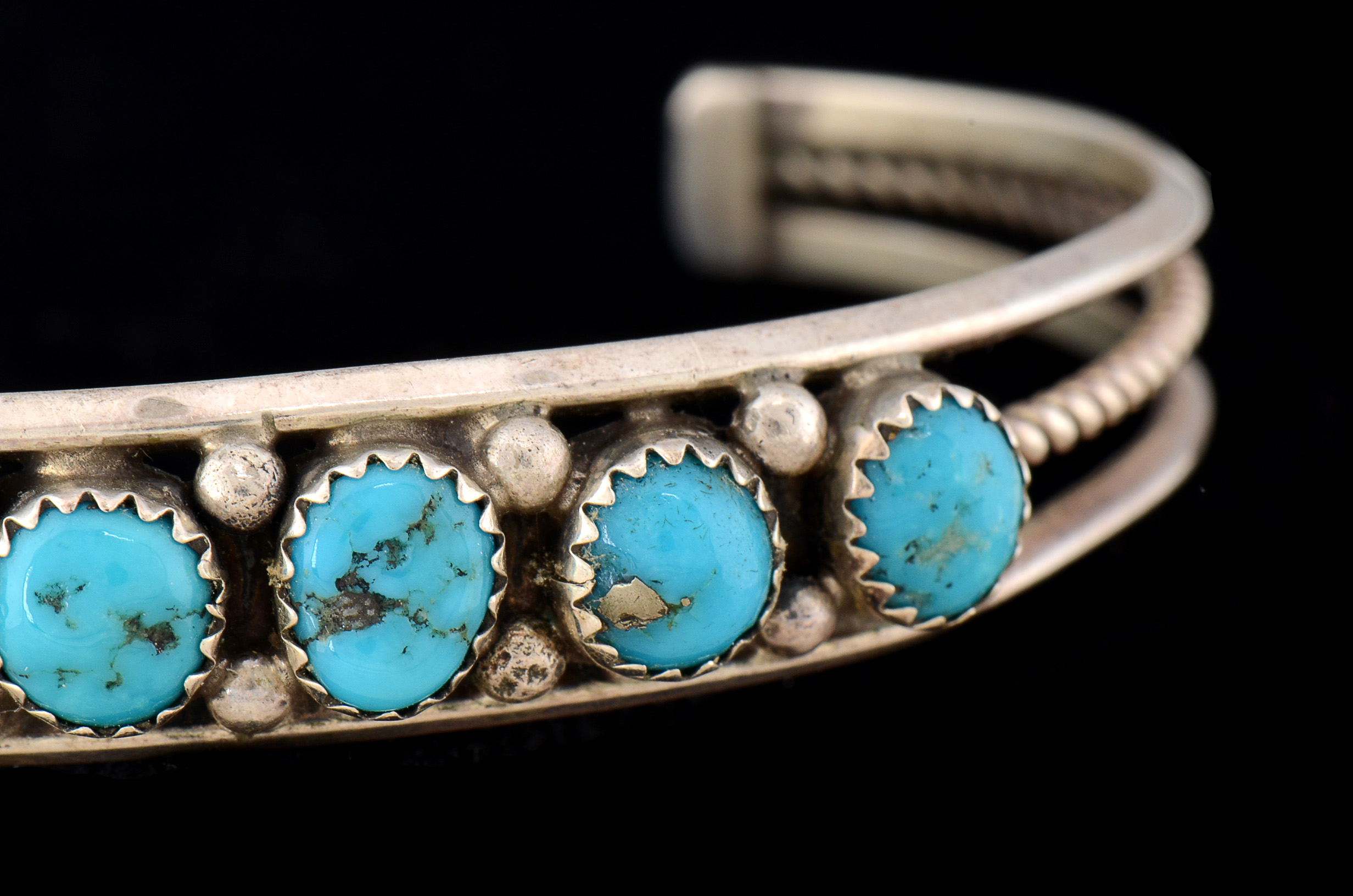 Sarah Curley Signed Native American Navajo Sterling Silver and Turquoise Cuff