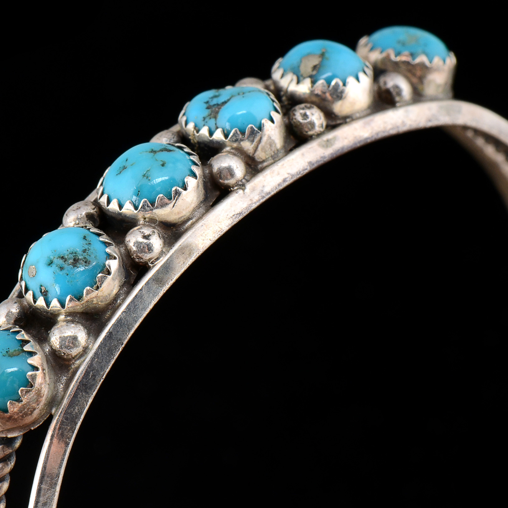 Sarah Curley Signed Native American Navajo Sterling Silver and Turquoise Cuff