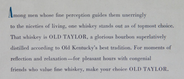 1936 Old Taylor Kentucky Bourbon Whiskey Advertisement