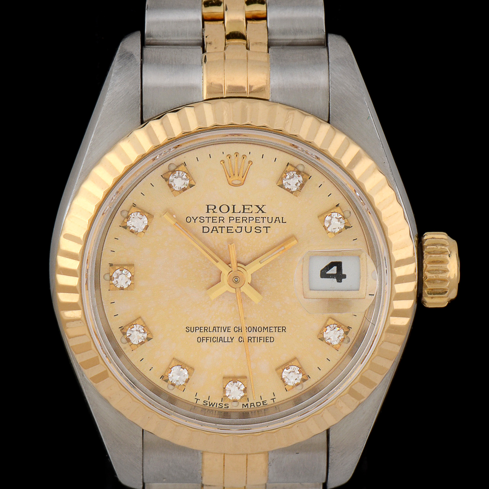 Women's Rolex Datejust 18k Gold and Steel Champagne Diamond Dial Watch