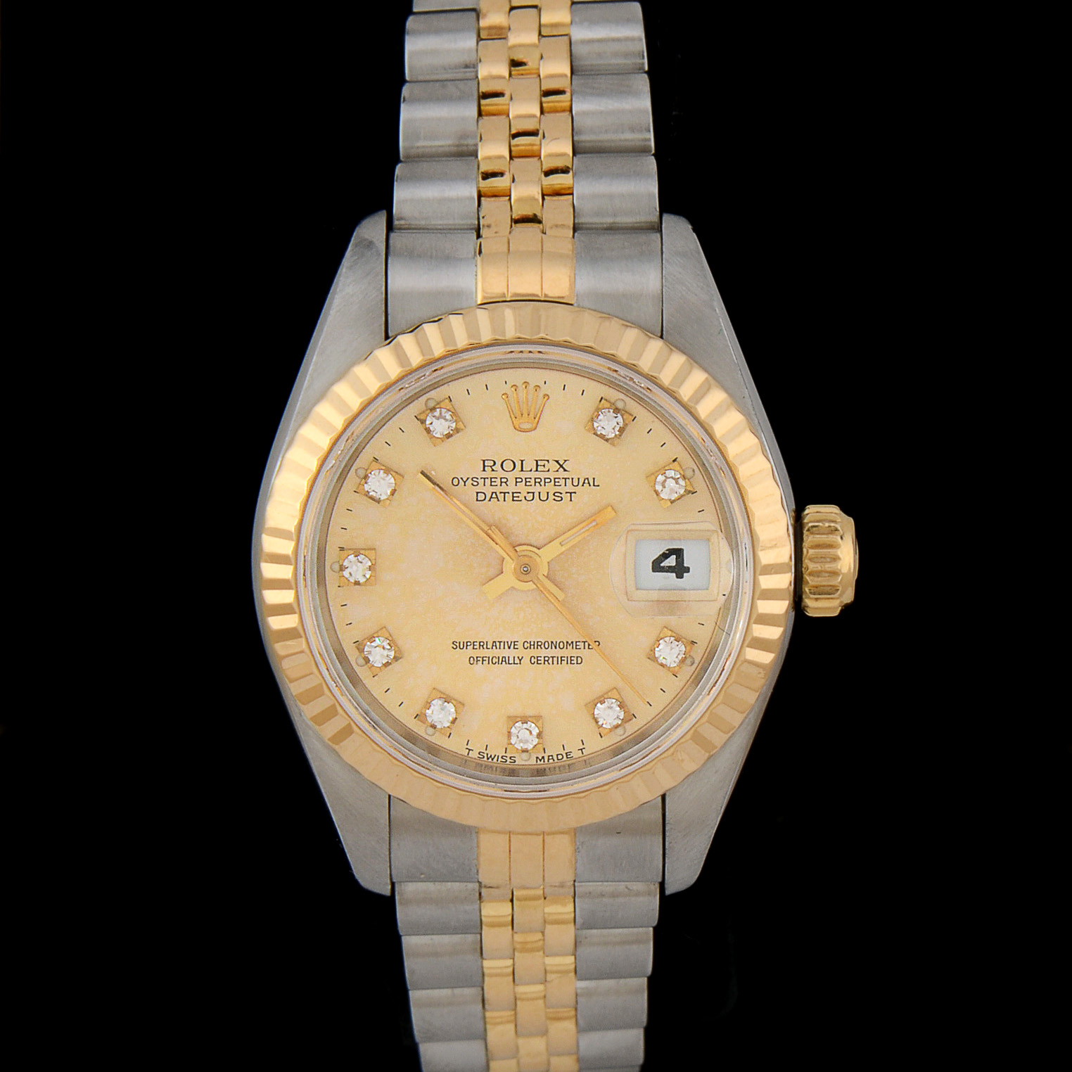 Women's Rolex Datejust 18k Gold and Steel Champagne Diamond Dial Watch