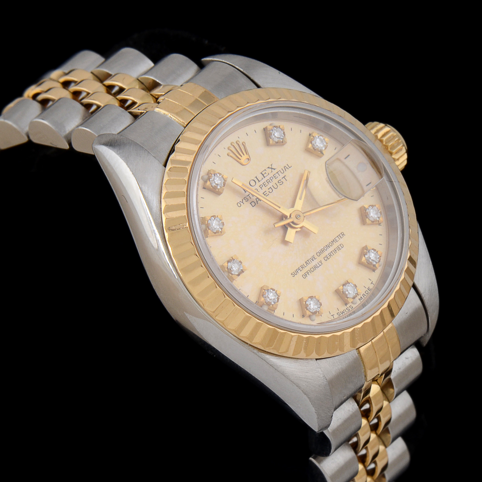 Women's Rolex Datejust 18k Gold and Steel Champagne Diamond Dial Watch