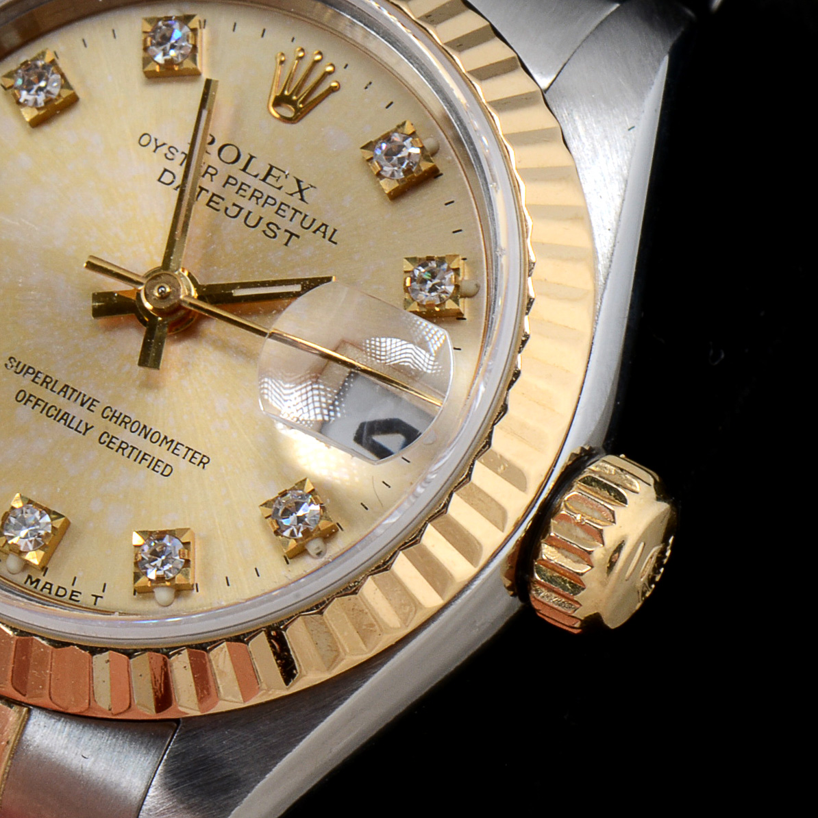 Women's Rolex Datejust 18k Gold and Steel Champagne Diamond Dial Watch