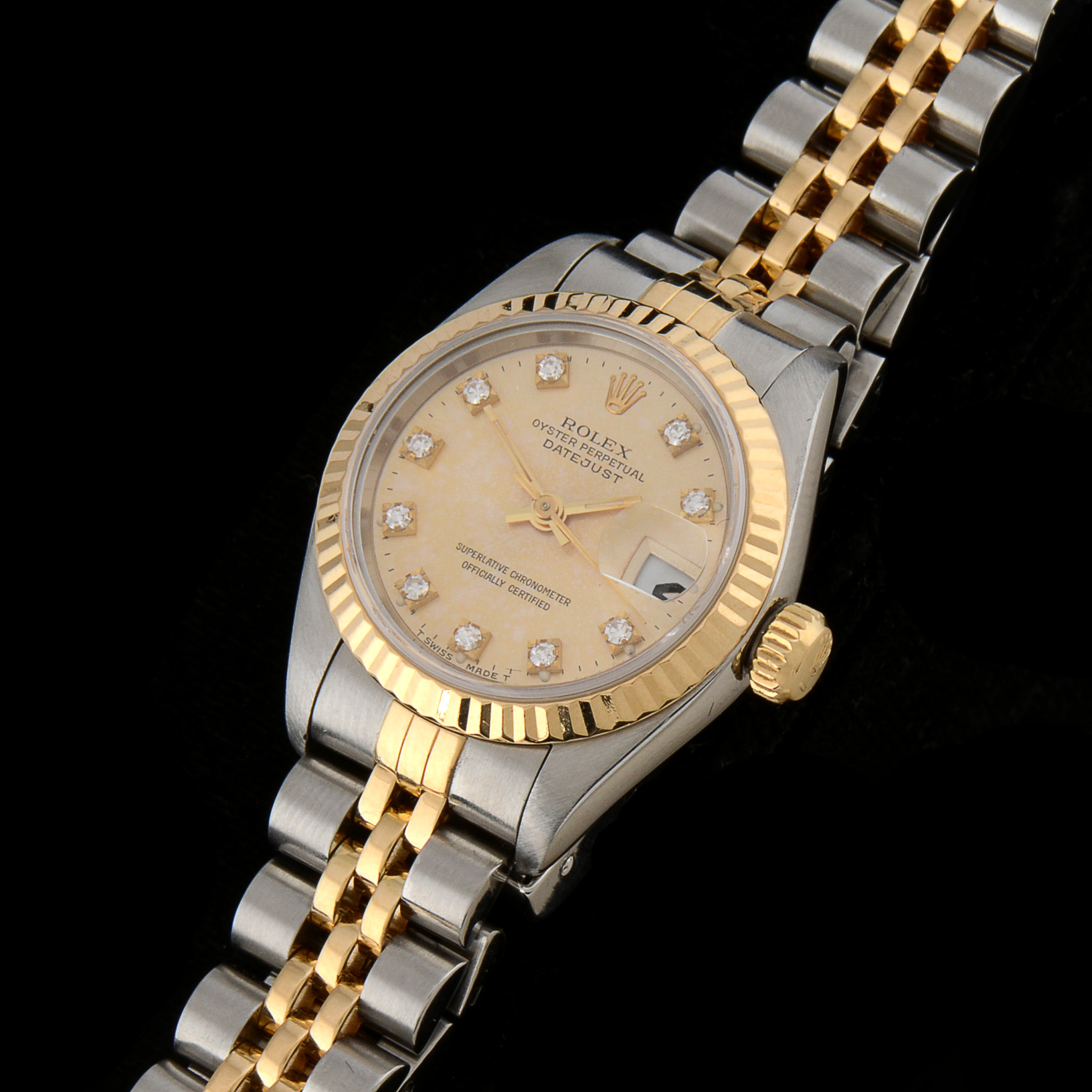 Women's Rolex Datejust 18k Gold and Steel Champagne Diamond Dial Watch