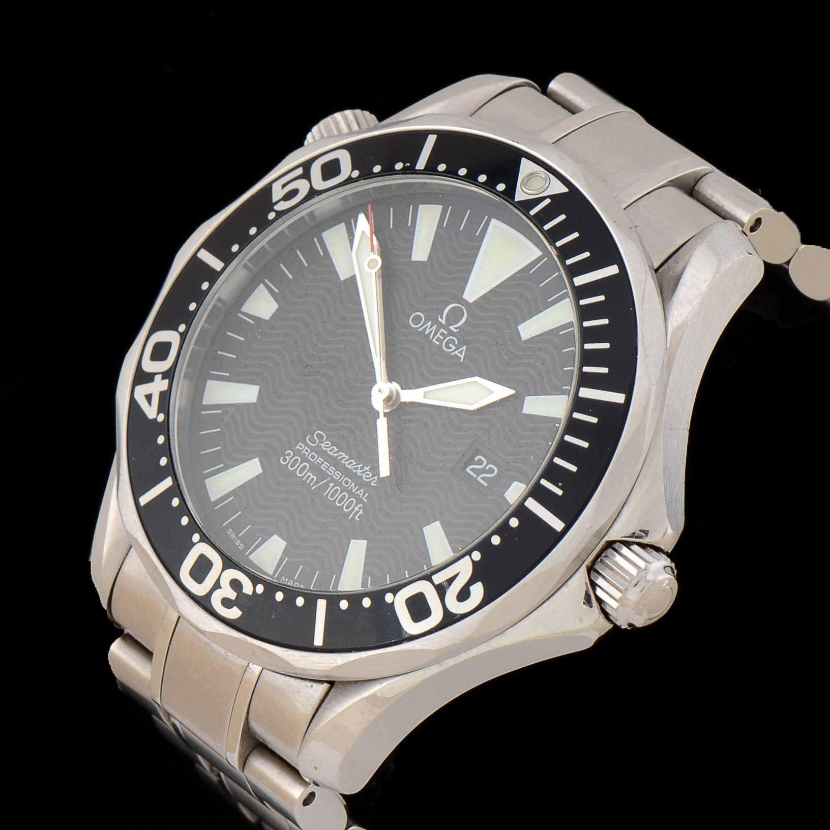 Men's Omega Seamaster Professional 300m Full Size 41mm Black Wave Steel Watch