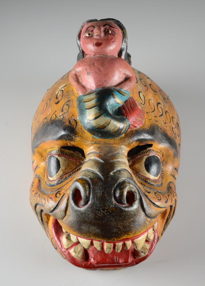 Two Mexican Folk Art Jaguar Masks