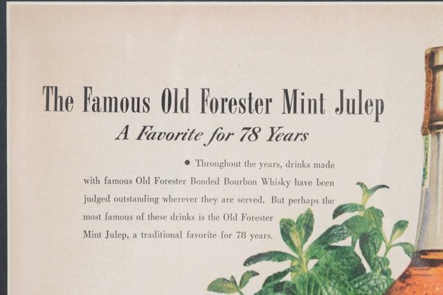 1945 Old Forester Mint Julep Advertisement Framed