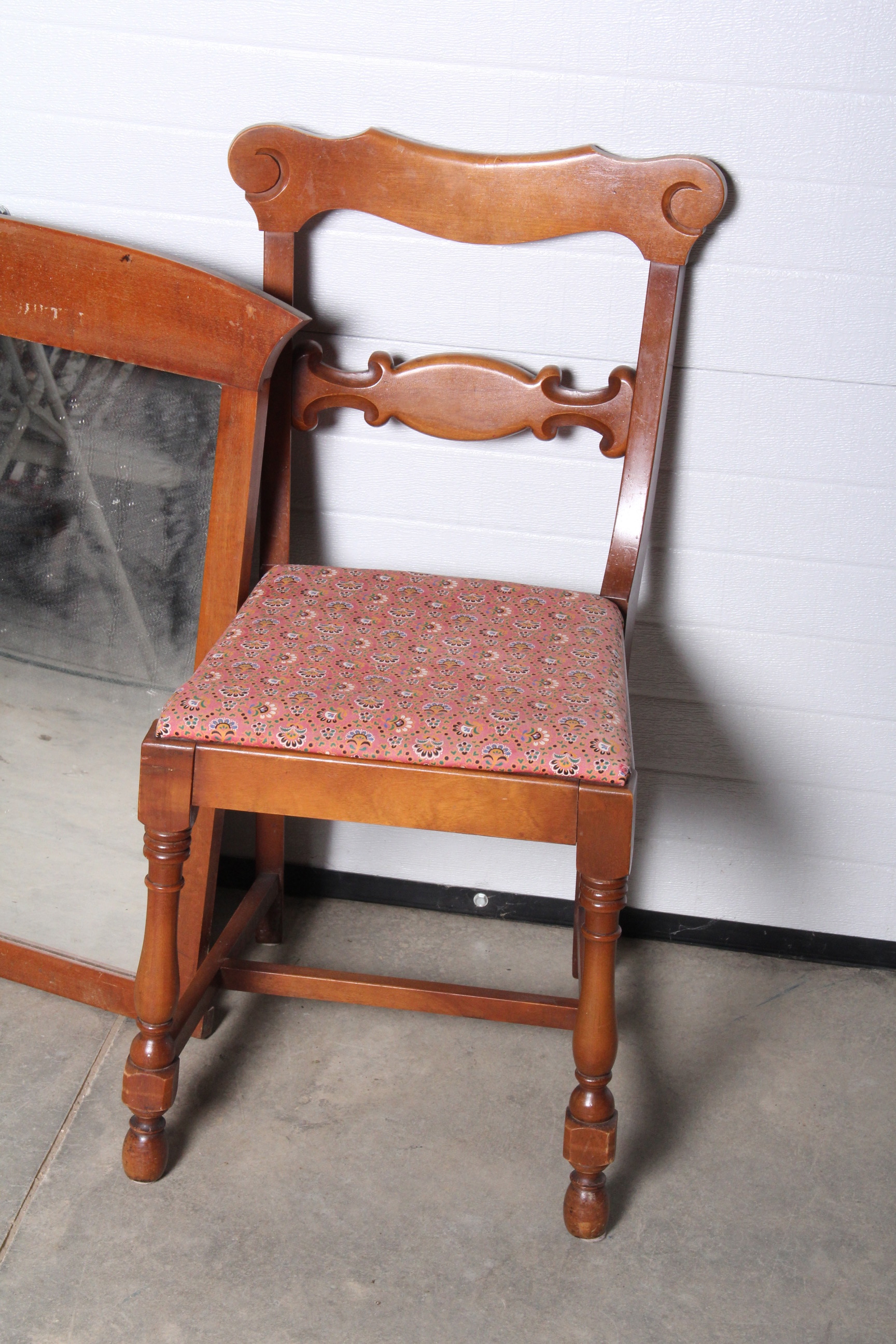 Vintage Red Oak Vanity Chair and MIrror