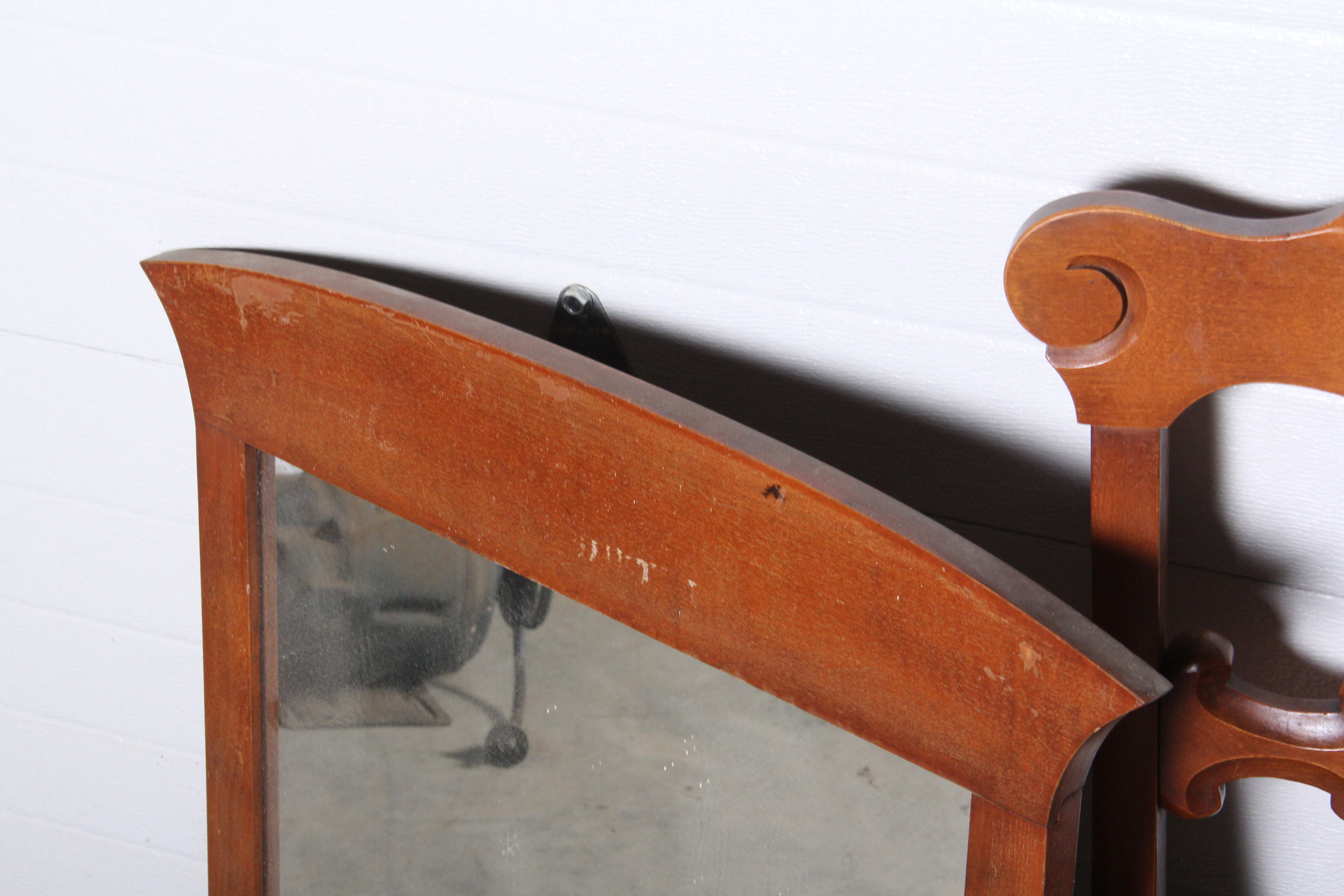Vintage Red Oak Vanity Chair and MIrror