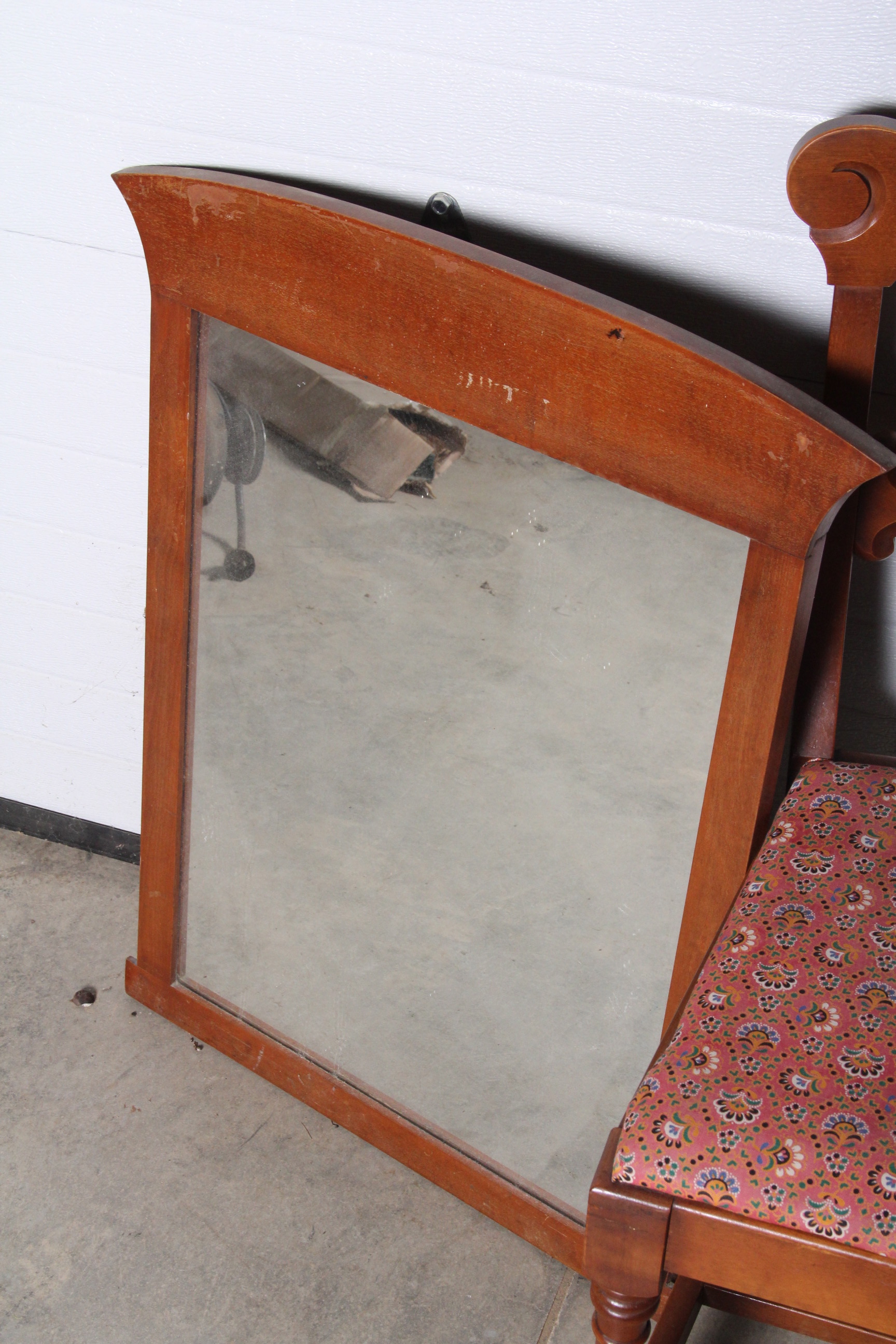 Vintage Red Oak Vanity Chair and MIrror