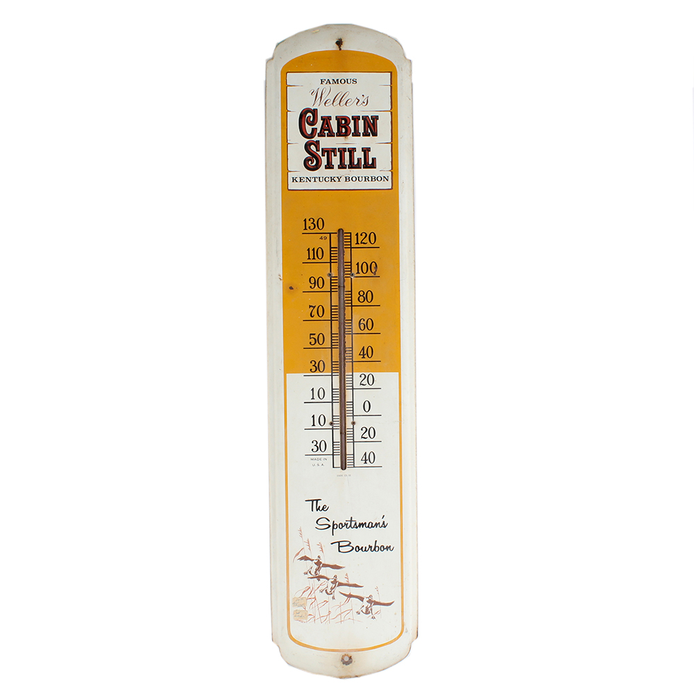 Vintage Weller's Cabin Still Kentucky Bourbon Advertising Metal Thermometer