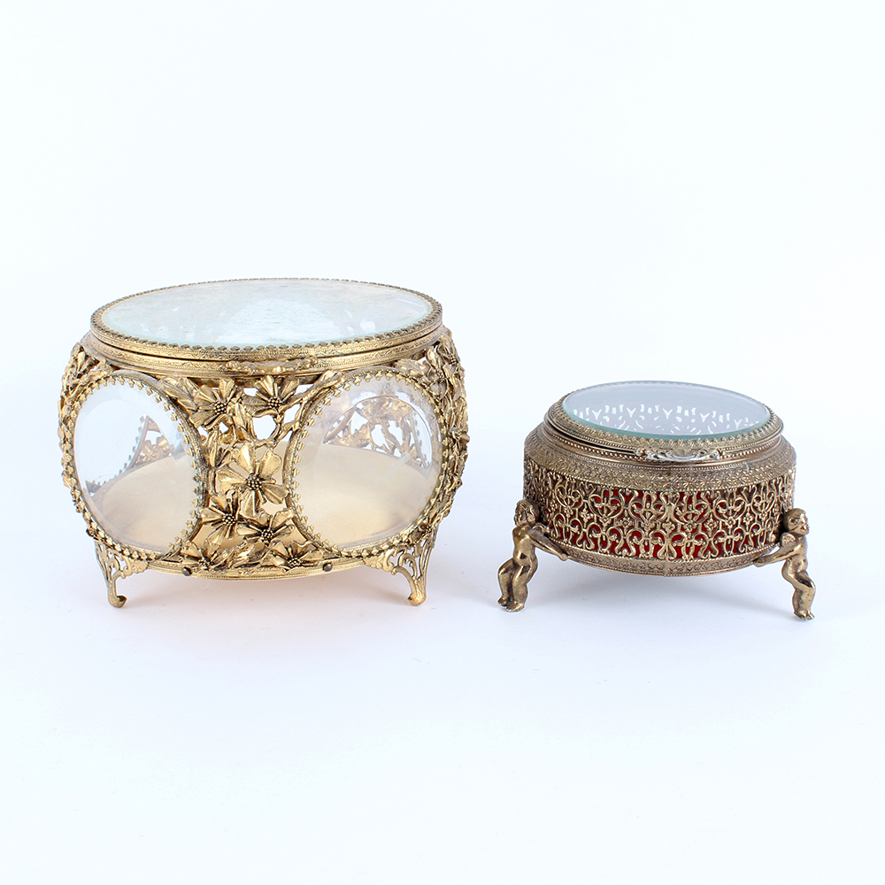 Pair of Gold Tone Filigree Trinket Boxes