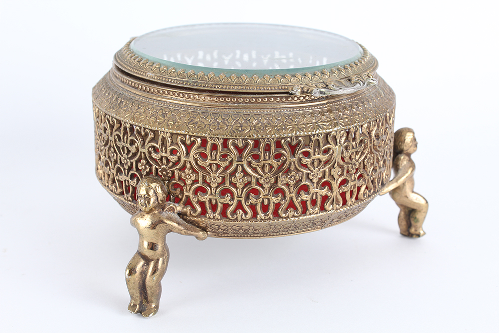 Pair of Gold Tone Filigree Trinket Boxes