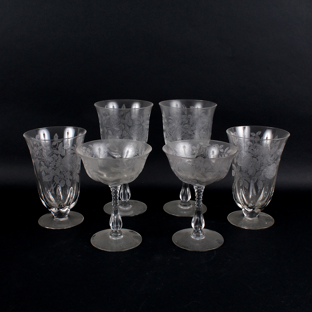 Glassware with Pressed Rose Relief Motif