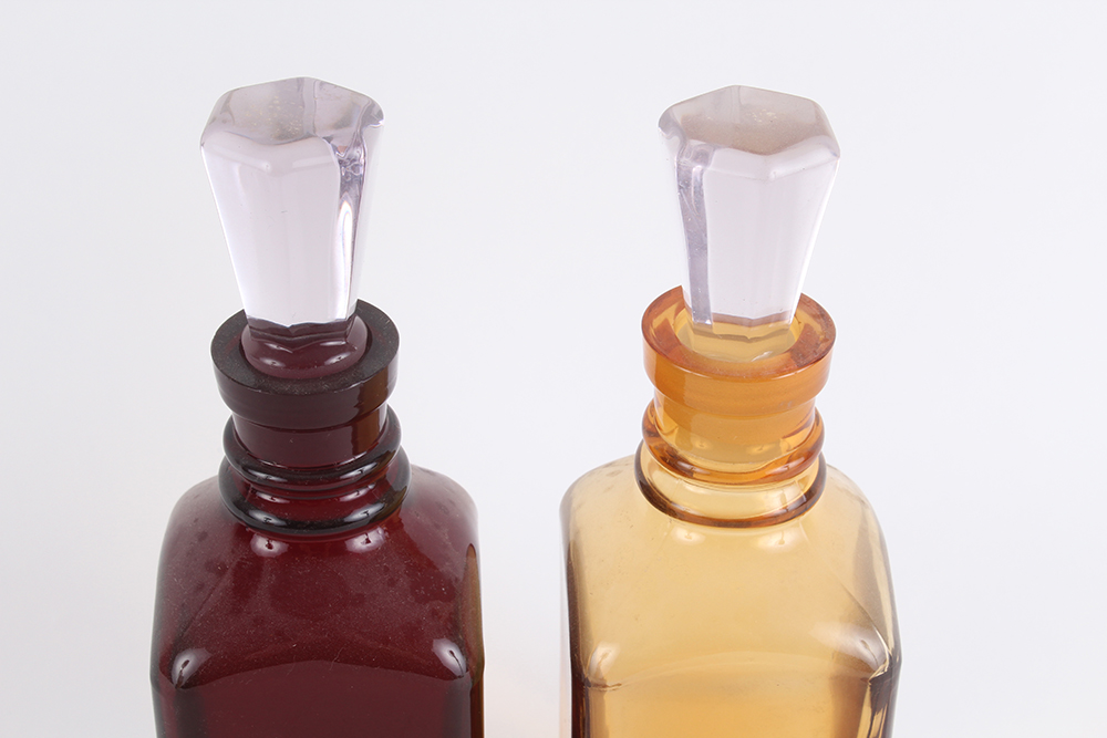 Pair of Colored Glass Decanters