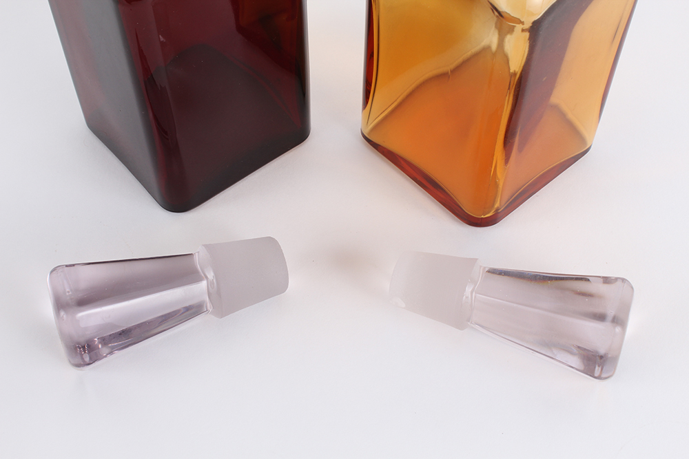 Pair of Colored Glass Decanters