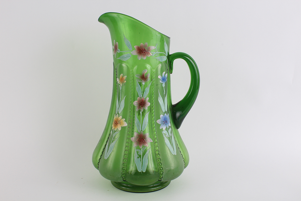 Trio of Hand Painted Colored Glassware