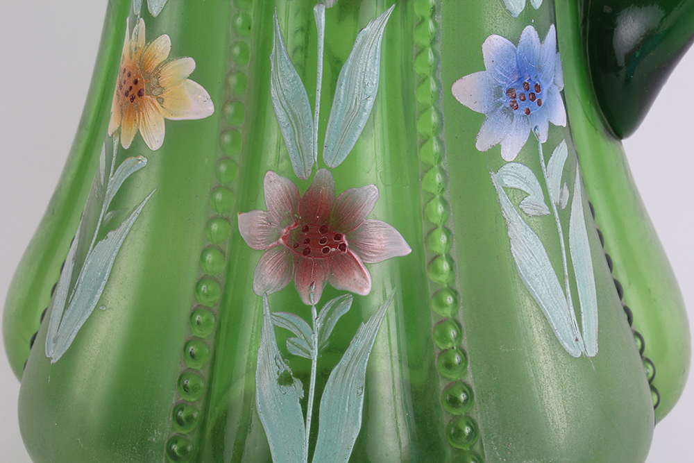 Trio of Hand Painted Colored Glassware