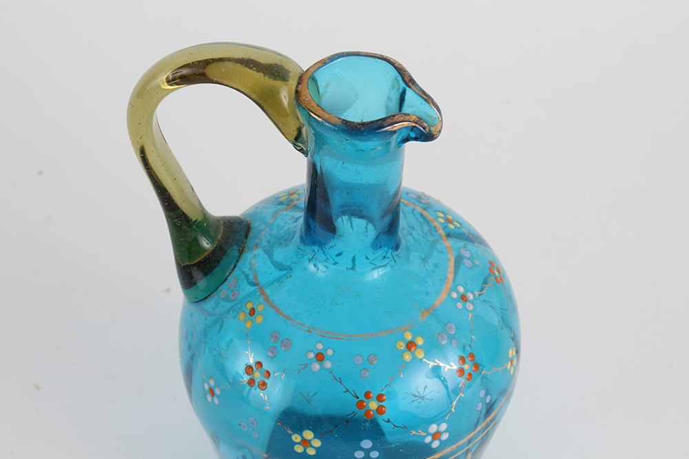 Trio of Hand Painted Colored Glassware