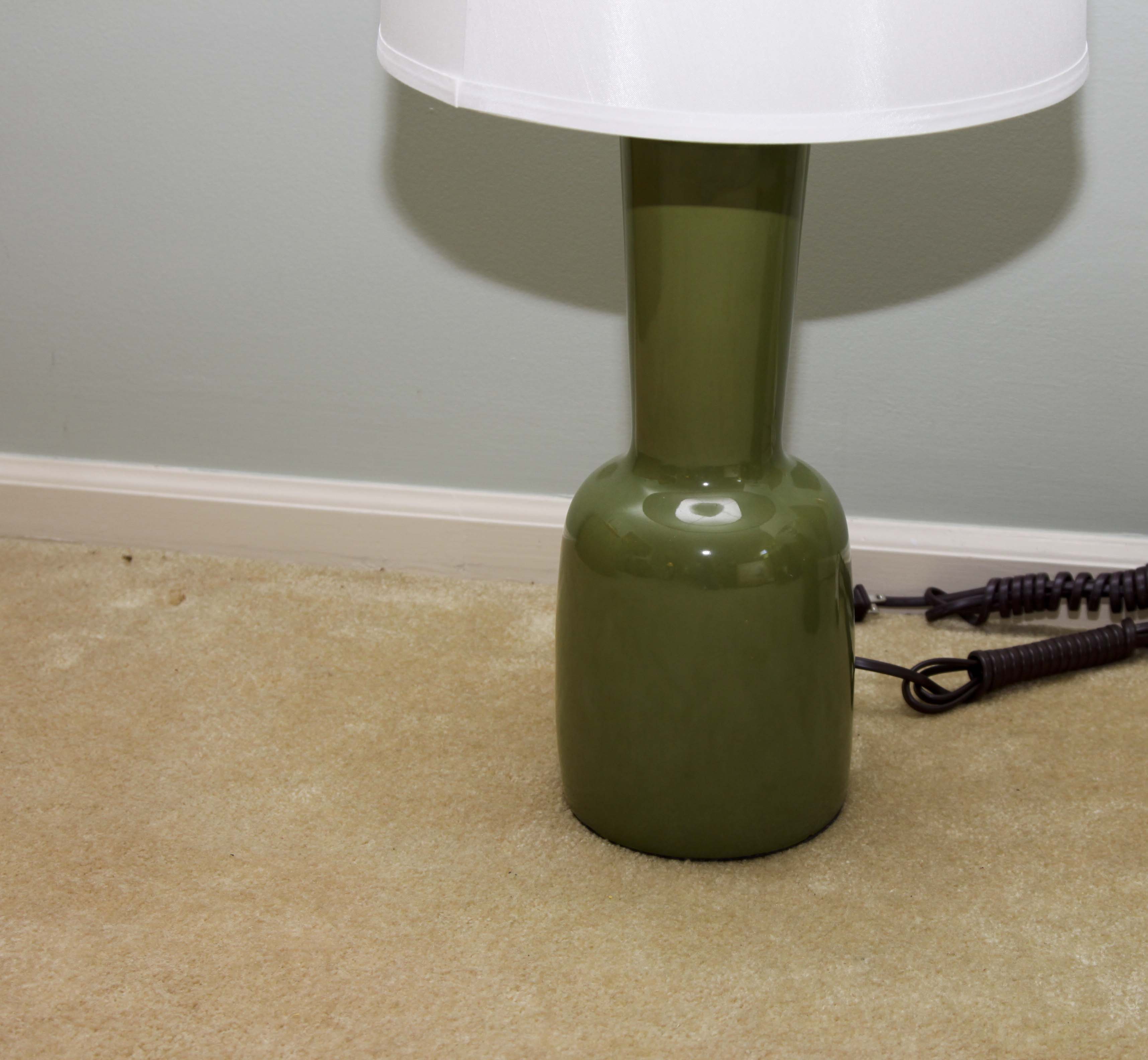 Pair of Olive Green Ceramic Table Lamps and Vase