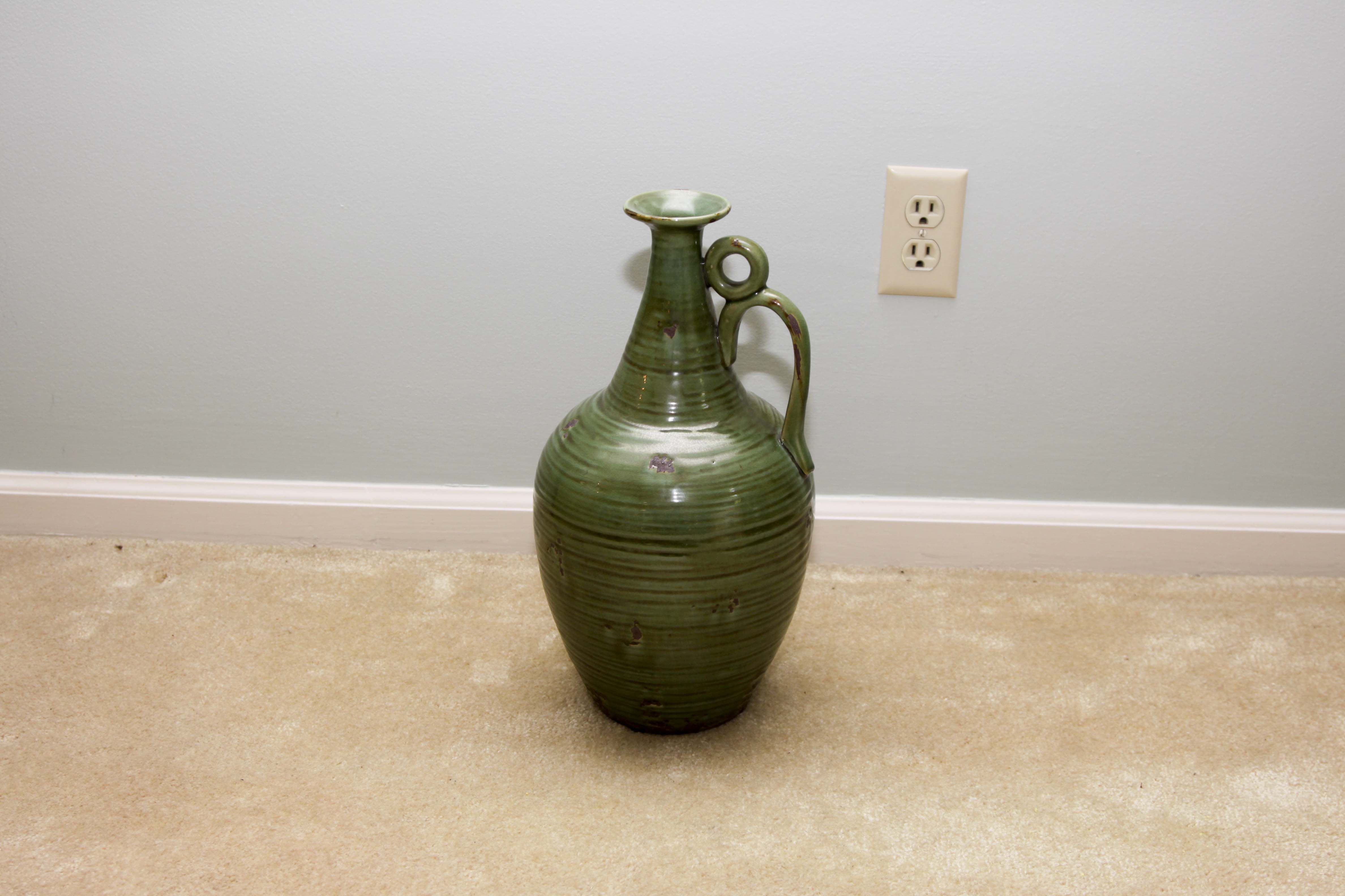Pair of Olive Green Ceramic Table Lamps and Vase