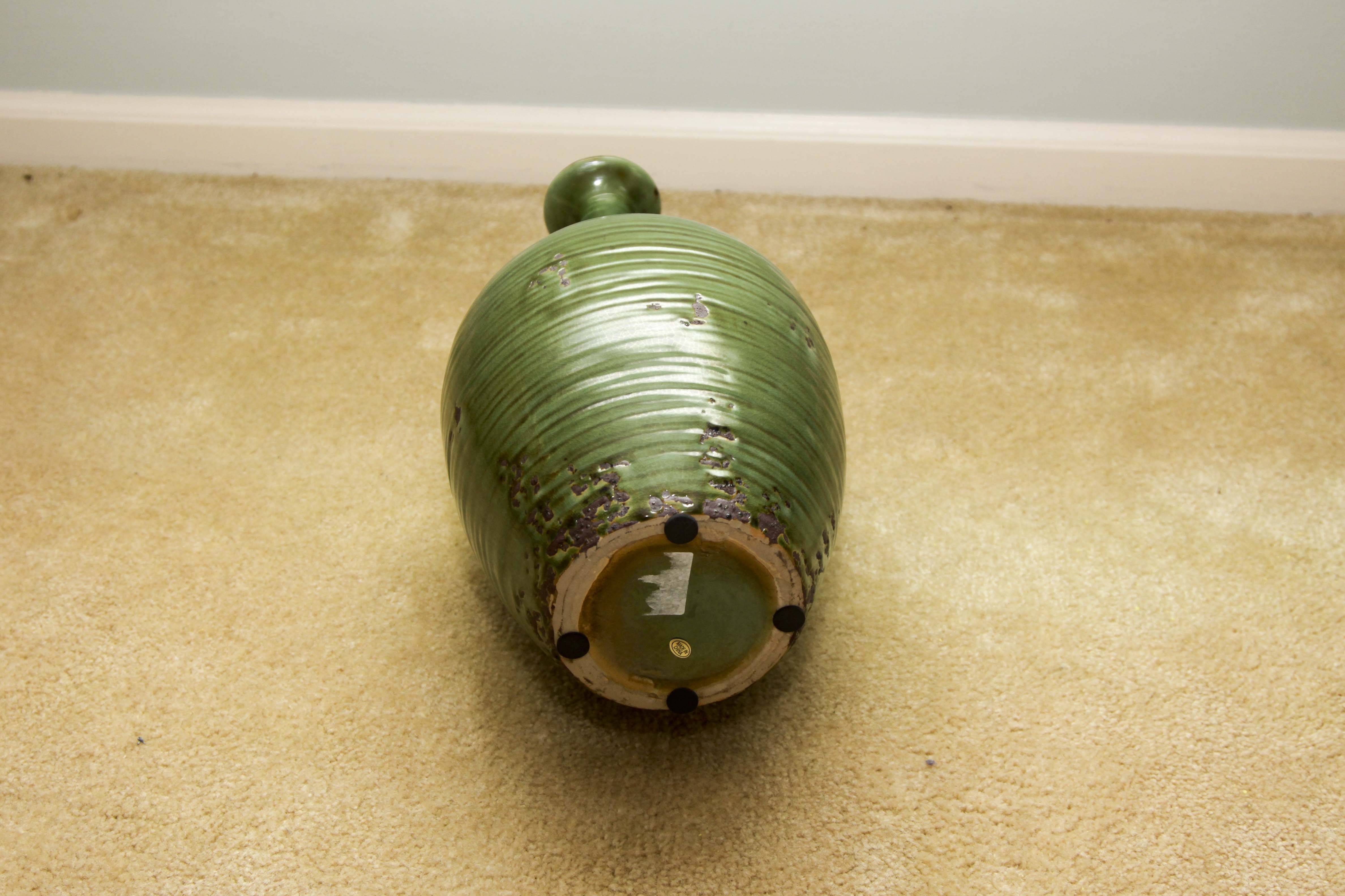 Pair of Olive Green Ceramic Table Lamps and Vase