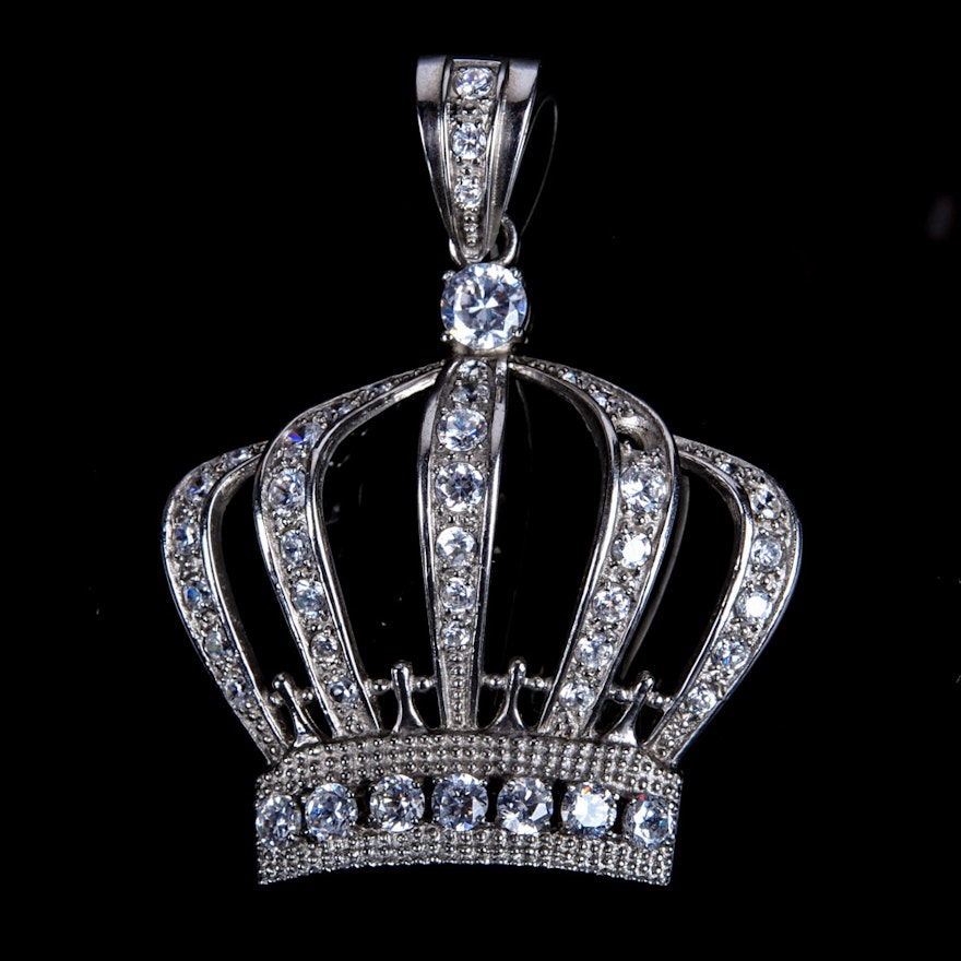 Stainless Steel Crown Pendant with Imitation Diamonds