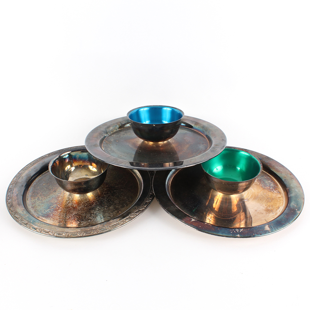 Silver Plated Chip and Dip Serving Trays