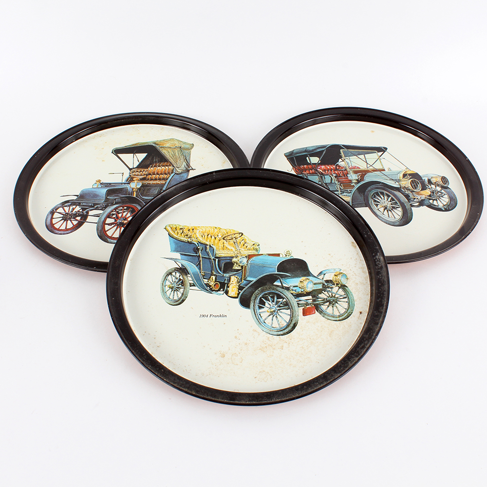 Vintage Metal Trays with Classic Car Design