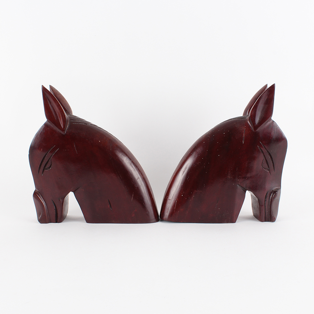 Carved Mahogany Stained Horse Head Bookends