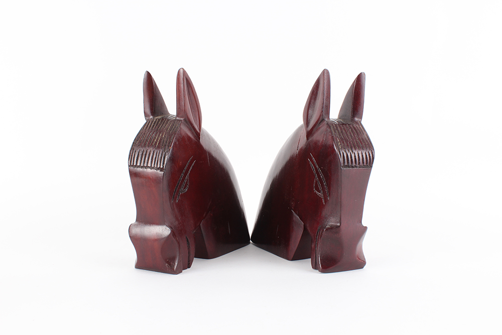 Carved Mahogany Stained Horse Head Bookends