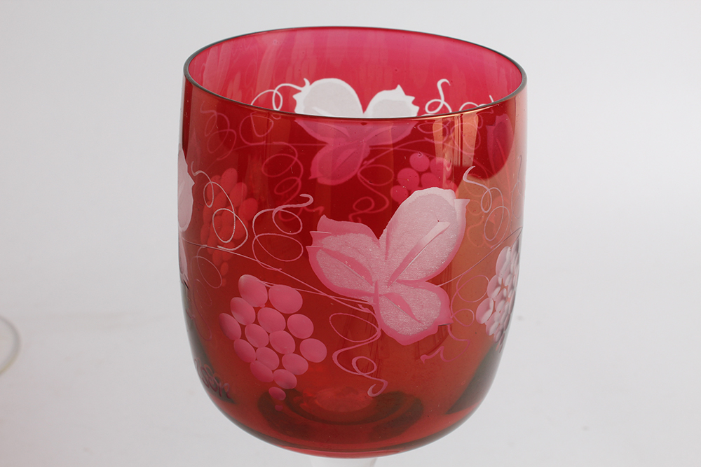 Pair of Cut to Clear Ruby Goblets