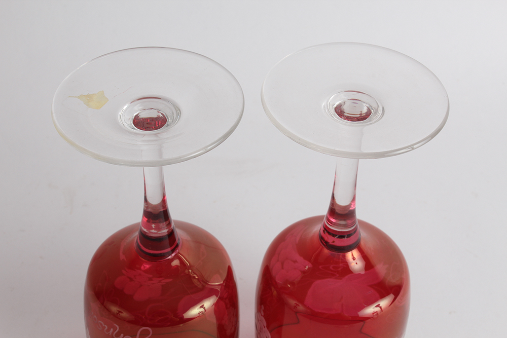 Pair of Cut to Clear Ruby Goblets