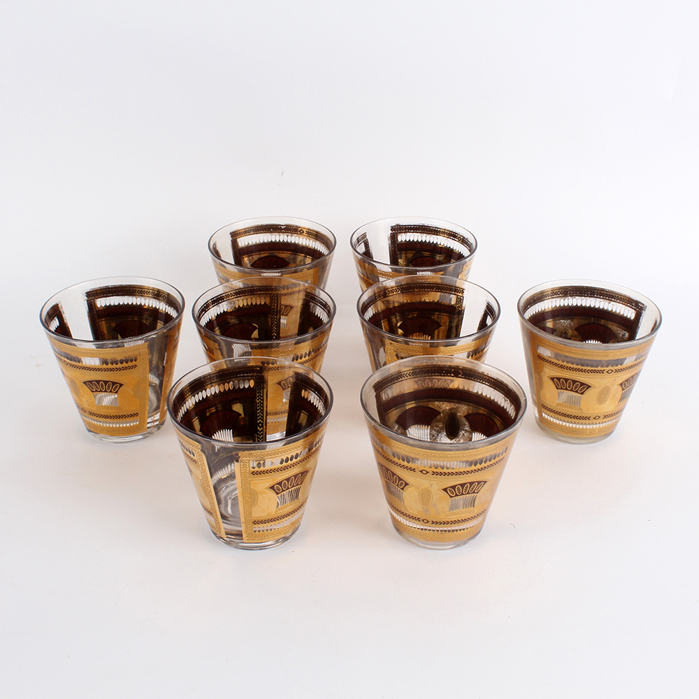 Set of Eight Culver Gilt Lowball Cocktail Glasses