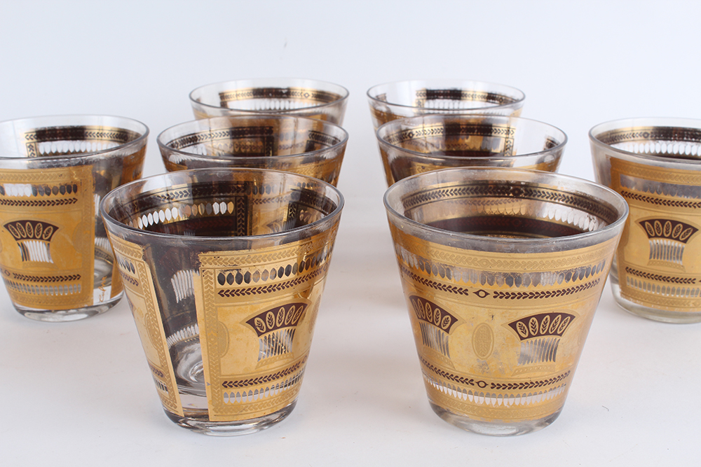 Set of Eight Culver Gilt Lowball Cocktail Glasses