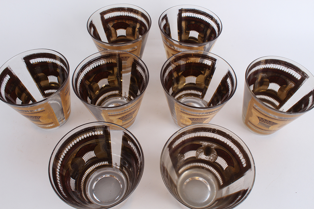 Set of Eight Culver Gilt Lowball Cocktail Glasses