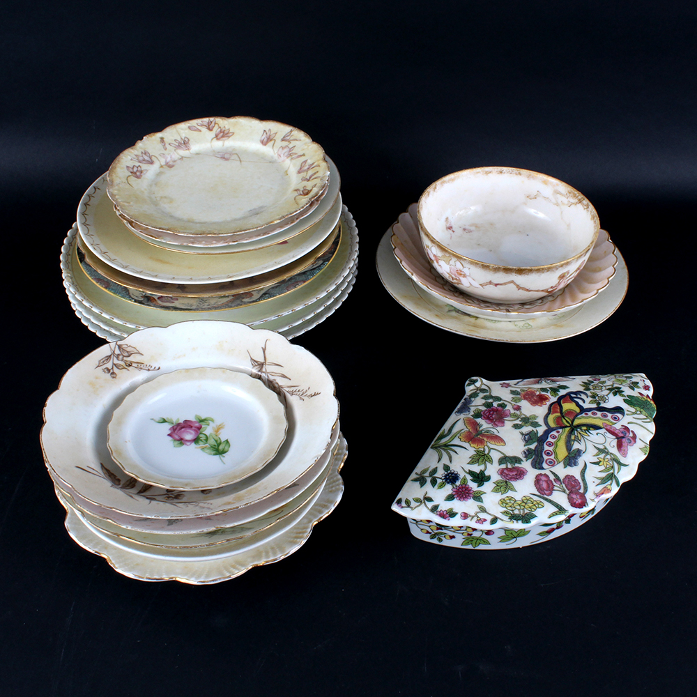 Assorted Porcelain Plates, Bowls, and Lidded Box