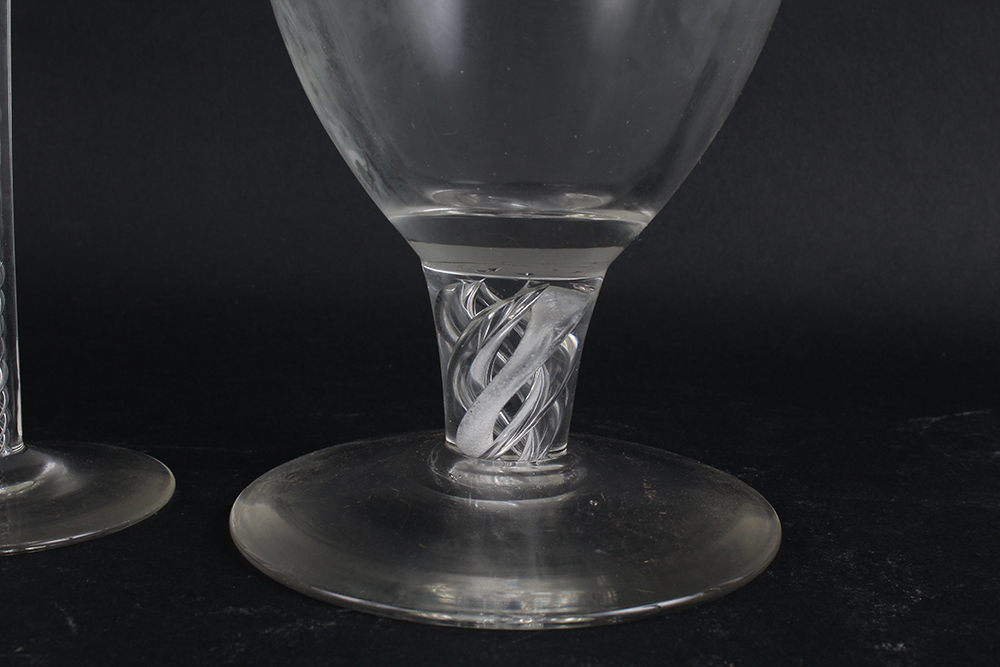Glass Decanter and Flutes with Interior Braided Detail